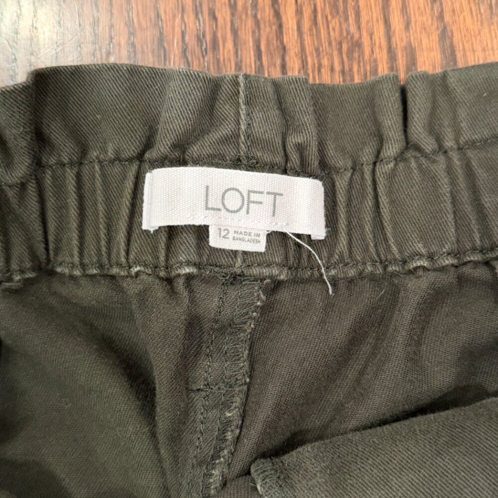 LOFT Green Cotton Utility Pants Crop Ankle Size 12 - Picture 2 of 12
